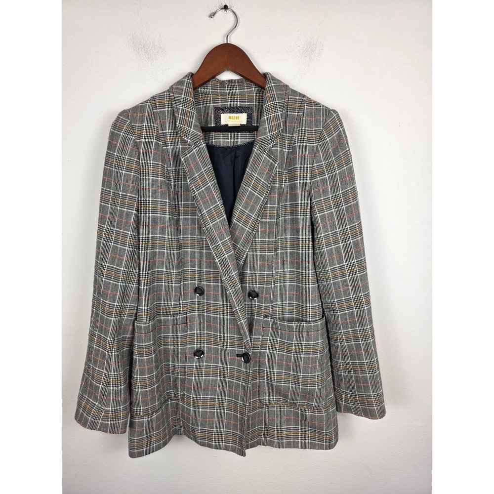Maeve Lilith Anthropologie Plaid Double Breasted Blazer Gray Oversized‎ Size 4